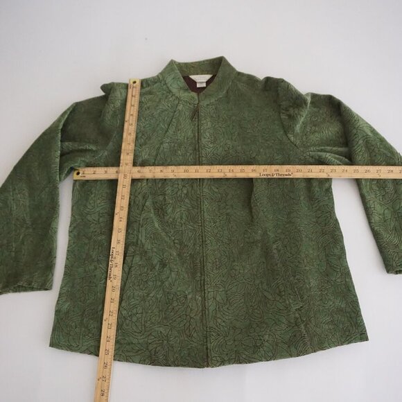 Vintage CJ Banks Green w Brown Embroidered Floral Tapestry Zip Up Jacket 1X - Picture 2 of 8